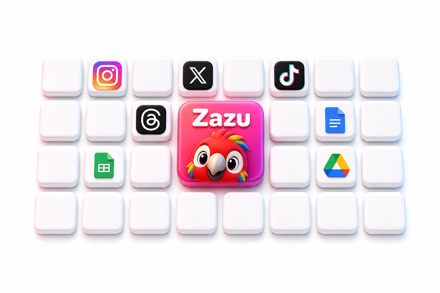 Holo connects with Instagram, TikTok, Threads, X, Google Docs, Sheets and Drive
